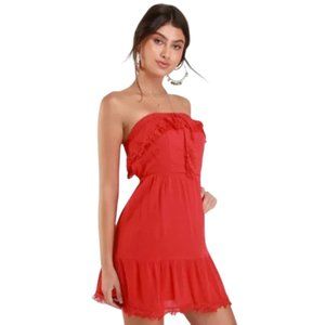 Lulu's Oceanview Red Crochet Strapless Mini Dress Women’s Size Small